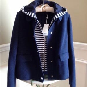 Tory Burch Navy Blue Jacket, Striped Hood/Lining